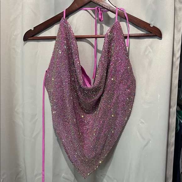 AKIRA Tops - AKIRA Vibrant Pink Rhinestone Halter